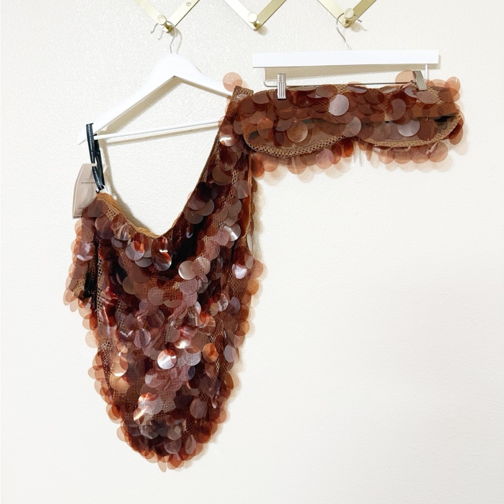 The Dolls House Gia Drape Mini Dress Set in Brown Copper Sequin size large $495 - Picture 12 of 14